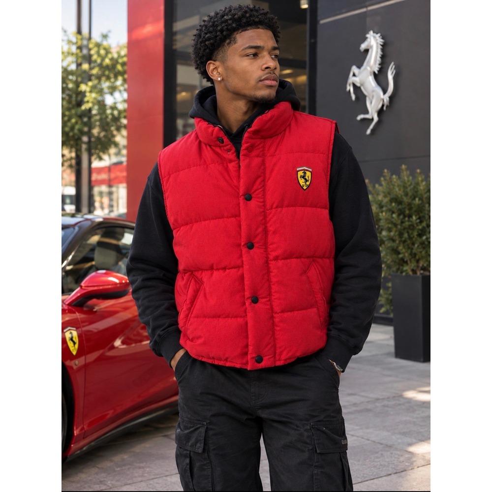 Ferrari Red Official Licensed Product Quilted Puffer Vest with Ferrari Emblem XL